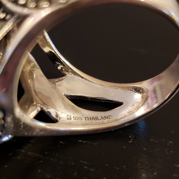 💕Black Onyx Macasite Sterling Ring - Picture 3 of 6